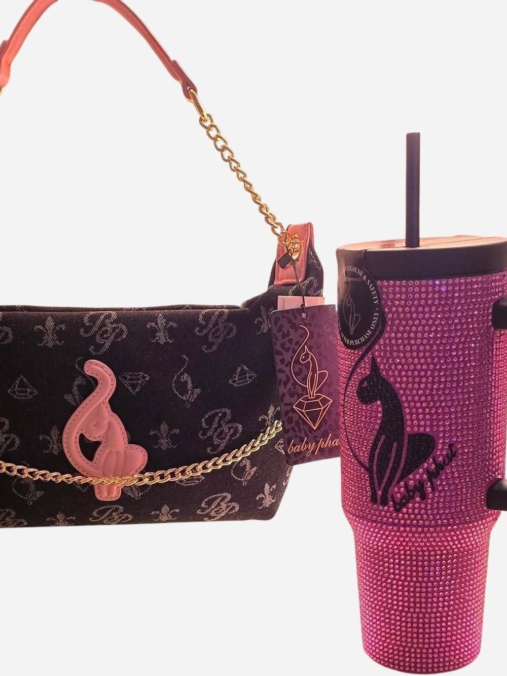 VIiral Baby Phat Bundle Pink-Accent Logo Shoulder Bag And Tumbler